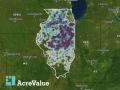 AcreValue&#039;s Market Explorer tool shows a heat map of farmland sales for any state nationwide. Above shows Illinois&#039;s sales since 2021, with darker purple showing higher-values land sales. (Map courtesy of AcreValue)