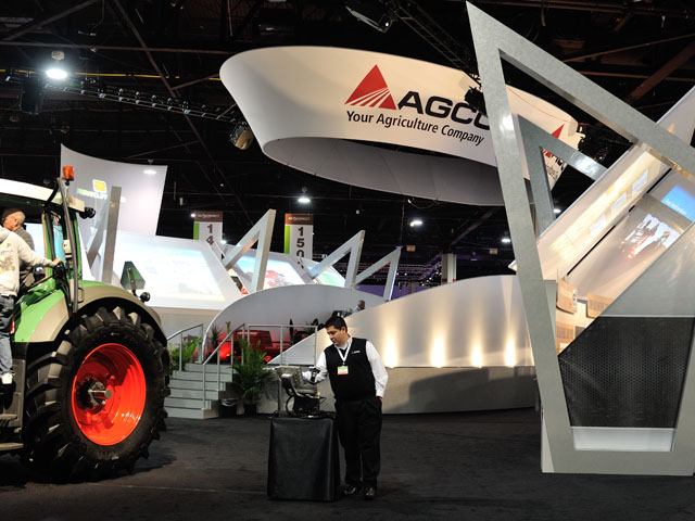 Exhibitor booths like AGCO&#039;s at the 2011 AG CONNECT increasingly have become both impressive and expensive. The high cost of exhibiting might have been one reason for Commodity Classic and AG CONNECT to combine. (DTN/The Progressive Farmer photo by Jim Patrico)