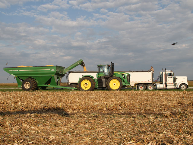 The first days of harvest have been good ones for Matt Bennett, Windsor, Ill. Grain moisture is a bit wetter than he might like, but rain events have been plentiful in September and he doesn&#039;t want to risk loss of stalk and grain quality. (DTN photo by Pamela Smith)