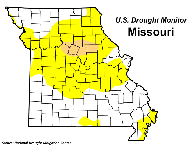 Strange as it seems, parts of Missouri which had record-breaking rain in spring and early summer now have moderate drought in effect. (NDMC graphic)