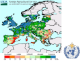 Saturated soils in wheat-growing areas of France, along with most of Western Europe, are indicators of unfavorably wet conditions for the French wheat crop, leading to the potential for lower 2024 production. (USDA/WMO graphic)