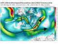 The jet stream will split into two pieces this week and remain active across North America. (Tropical Tidbits graphic)