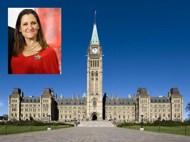 Deputy Prime Minister Chrystia Freeland released the federal budget in Ottawa which proposed $52.9 billion of new spending over five years, including 8.5 billion in new spending for housing. To fund much of this spending, the government is increasing capital gains taxes by boosting the inclusion rate to 66% of the gain over $250,000. (Canada House of Commons by Saffron-Blaze, CC-BY-SA-3.0; Chrystia Freeland by Alex-Guibord, CC-BY-ND-2.0-DEED)