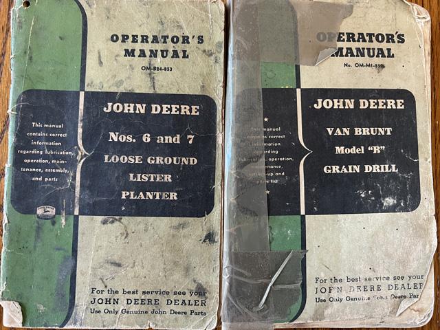 Two of the oldest vintage farm machinery owner&#039;s manuals on the Quinn farm. The left one is for a John Deere loose ground lister and the other is for a John Deere Van Brunt grain drill. (DTN photo by Russ Quinn.)