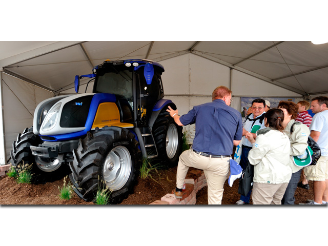 New Holland showed off a prototype of a hydrogen fuel cell tractor at the 2010 Farm Progress Show. The company is now testing a new generation of the tractor. (DTN/The Progressive Farmer photo by Jim Patrico) 