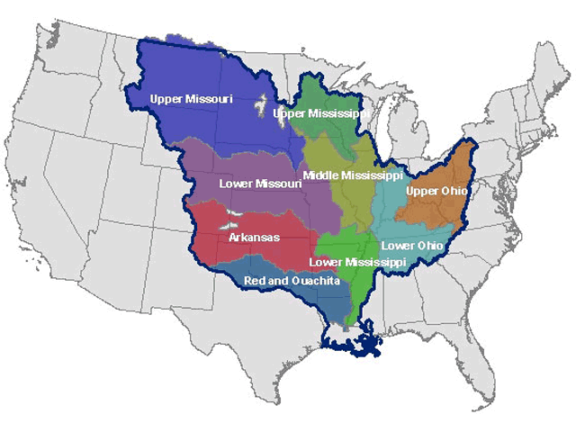 Most Mississippi River basin states have not finished plans to reduce nutrient runoff into the Gulf of Mexico. (Map courtesy of the Lower Mississippi River Sub-Basin Committee on Gulf Hypoxia)