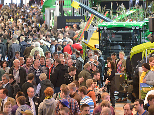 If crowds at November 2013 Agritechnica were any indication, interest in new farm machinery is high. The world's largest farm show drew record attendance, more than 450,000. (DTN/The Progressive Farmer photo by Jim Patrico)
