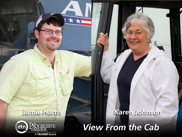 This year&#039;s DTN View From the Cab farmers are Jamie Harris of Madison, Fla., and Karen Johnson of Avoca, Iowa. (Jamie Harris photo by Elaine Shein; Karen Johnson photo by Nick Scalise)
