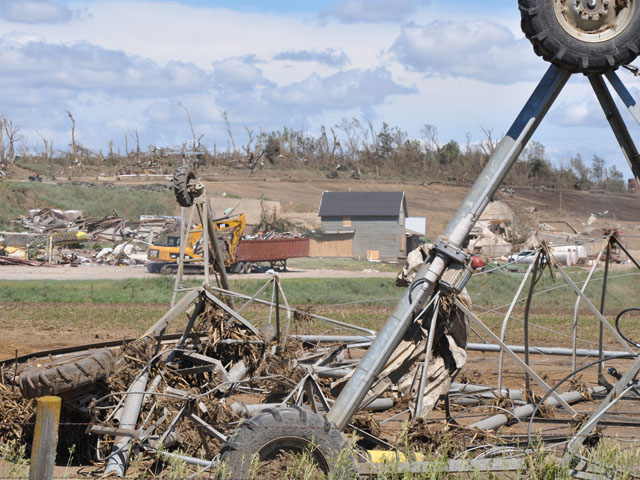 Pilger, Neb.-area farmer Jeff Dinklage&#039;s feedlot along Nebraska Highway 275 just east of Pilger sustained major damage in Monday&#039;s twin tornadoes that destroyed the town and killed two people. (DTN photo by Todd Neeley)