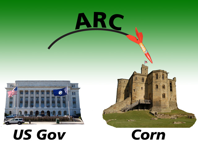 : The government&#039;s ARC program could ultimately blow up corn&#039;s demand market. (Illustration by Nick Scalise; Warkworth Castle by Draco2008 CC BY 2.0) 