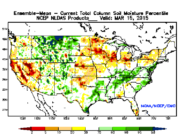 Only the northwest Plains and the southeast Midwest have normal or greater soil moisture going into spring. (NOAA graphic) 