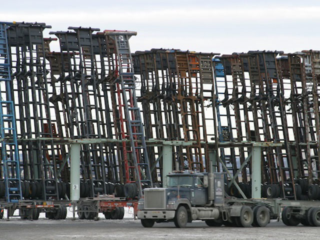 Truck container chassis at the Port of New York. Chassis inspections negotiated in the West Coast labor dispute are a sticking point. (Picture courtesy American Trucking Associations)