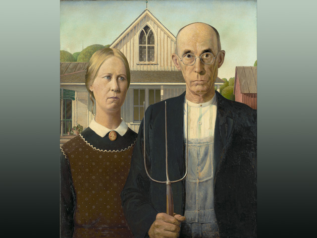 If you look at Grant Woodâ€™s famous painting â€œAmerican Gothicâ€�, what do you see? Darin Newsom sees something that might hit pretty close to home. (Public domain photo of painting by Grant Wood)