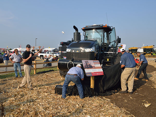 There were fewer large ticket items unveiled at this year&#039;s Farm Progress Show than in previous years. But a special edition Challenger MT 8000E Series tractor did make a splashy debut. (DTN/The Progressive Farmer photo by Jim Patrico)