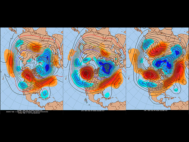 Longer-term weather models show a possible colder change in the pattern that does not last very long. (DTN graphic by Nick Scalise)