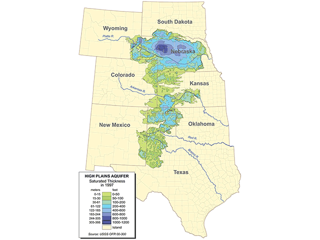 Officials in Kansas continue to try to get a handle on what exactly is happening in the High Plains Aquifer. Ground water levels in the aquifer have been declining in the past 20 years. (U.S. Geological Survey map posted by Kbh3rd (CC BY-SA 3.0))