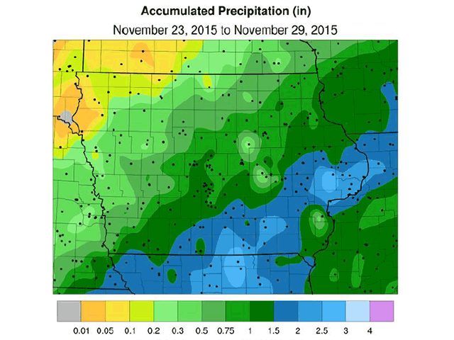 Iowa took in its wettest last week in November in more than 20 years last week. (MRCC graphic)
