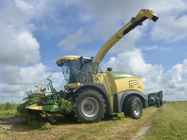 Krone introduced four new BiG X models that are smaller than predecessors but incorporate all the features of their bigger cousins. (DTN/The Progressive Farmer photo by Jim Patrico)