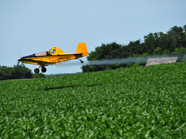 Aerial herbicide applications are being used more this year in the Midwest because fields are too wet to handle ground traffic. (DTN/The Progressive Farmer file photo)